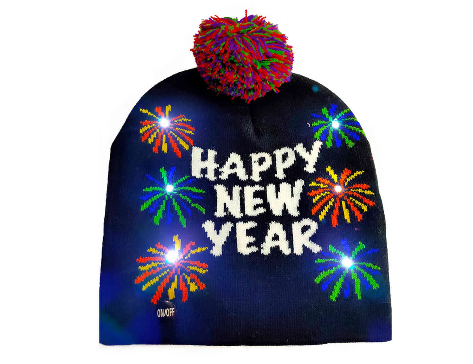 Promotion Custom Jacquard Stickade Beanie Mössor, Akryl Beanie Hat för julhatt med LED