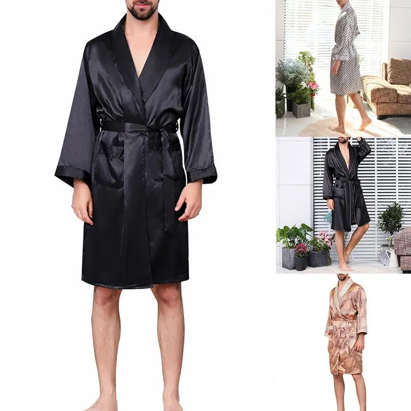 Sovkläder för män 2021 Herr Sexig Silk Rayon Kimono Morgonrock Klänning Kinesisk Stil Man Morgonrock Nattlinne Plus Size M-5XL