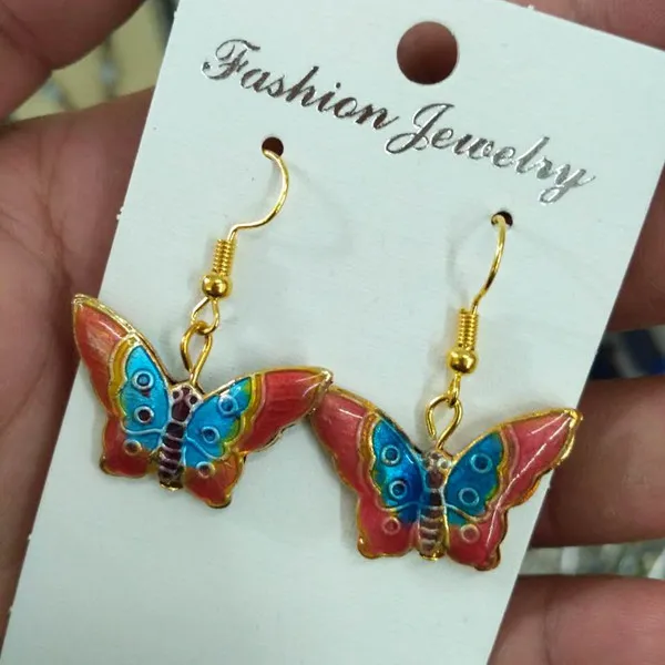 Cute Cloisonne Emalia Fimigree Sowa Butterfly Urok Kolczyki Eardrop Damskie Akcesoria Ucho Dynda Zwierząt Kolorowe Miedziane Biżuteria Prezent