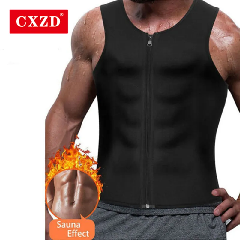 CXZD Mężczyźni Waist Trainer Kamizelka Dla Utrata Wadania Neoprenu Gorset Body Shaper Zipper Sauna Tank Top Trening Shirt Shapers