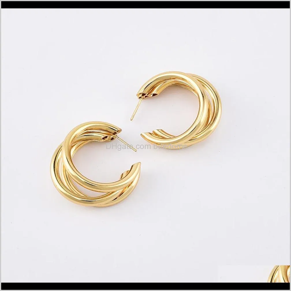 earring hoop stud steel material three tube together contact circle gold silver color plated for women girls gift