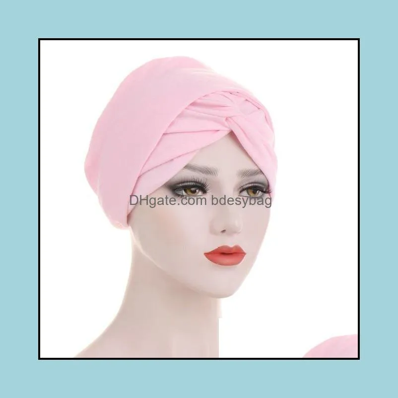 Solid color arab wrap head inner hijabs muslim headdress hijab underscarf caps forehead cross ready to wear turban bonnet