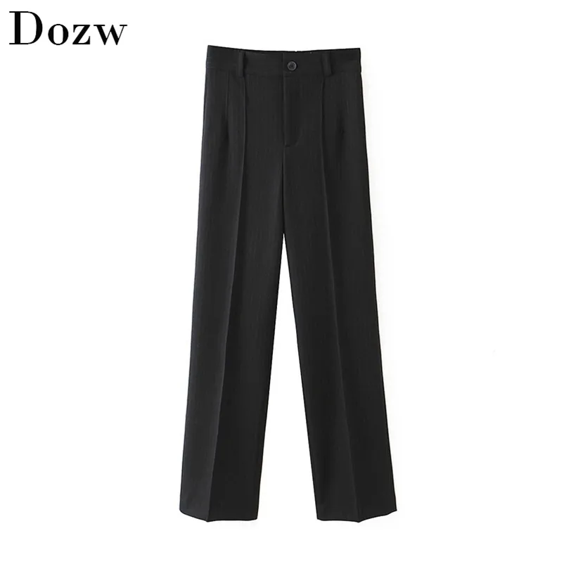 Fashion Black Striped Suit Pants Women Office Wear High Waist Long Work Trousers Zipper Fly Ladies Pleated Casual 210515