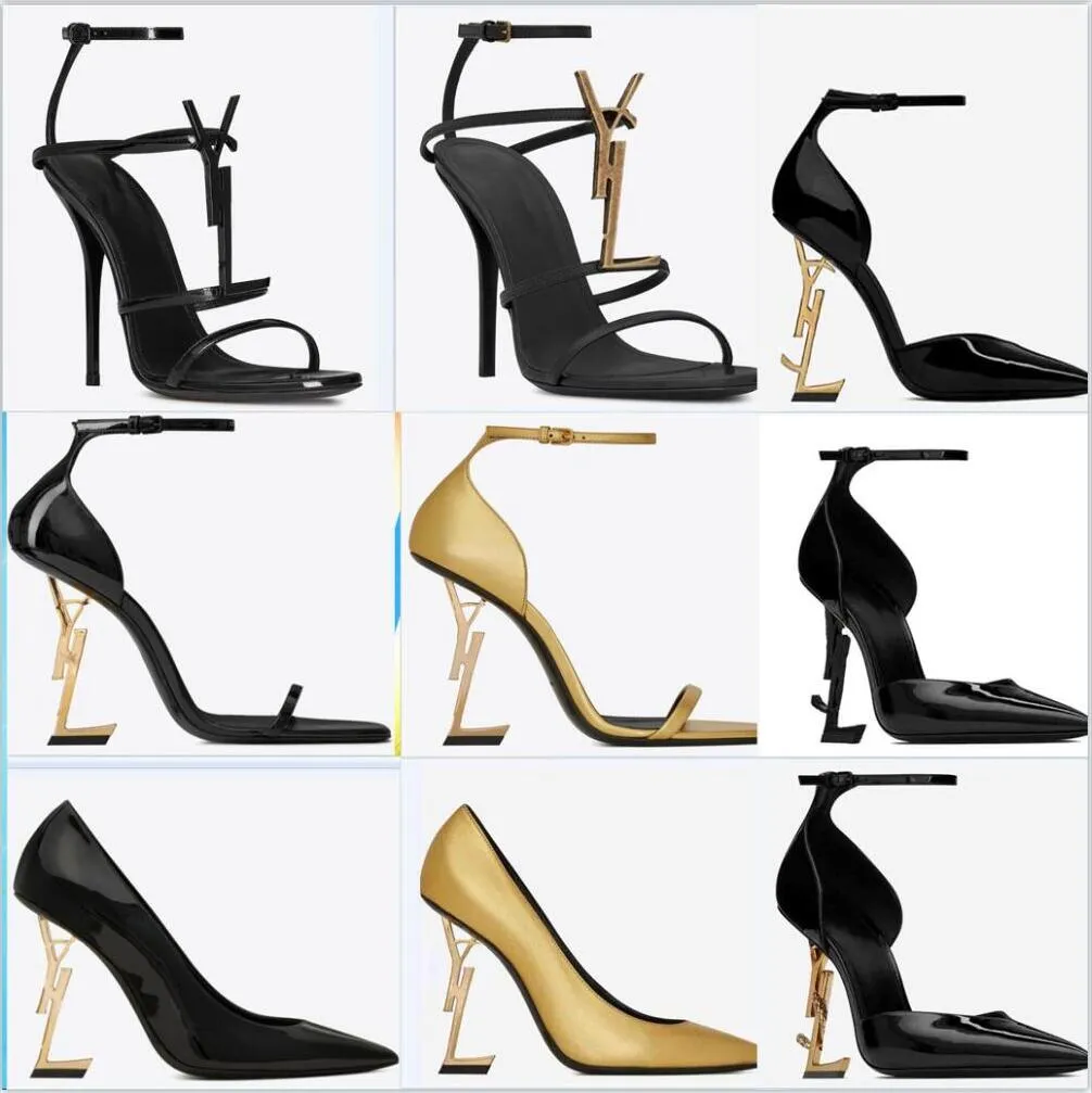 Women Luxurys Designers Classic Letter Metal Heel Shoe Sandals