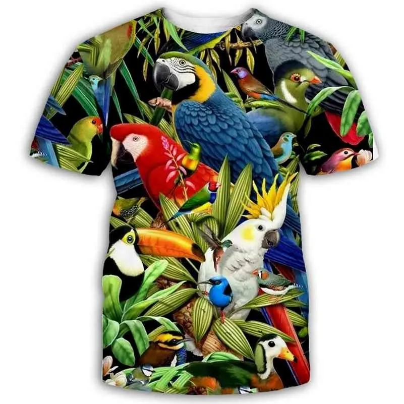 Parrot T Shirt Uomo Flower Tshirt Hip Hop Tee brid T-shirt con stampa 3d Cool Uomo donna Abbigliamento Casual Top felpa camicia 7XL 210324