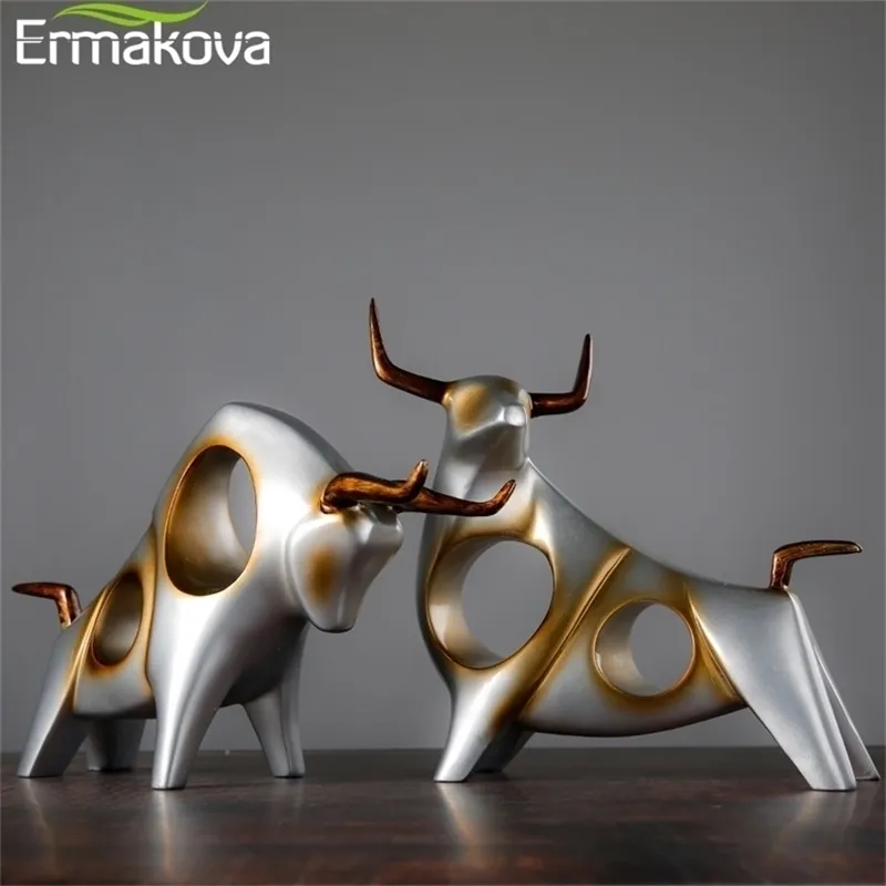 ERMAKOVA Cattle Statue Ox Home Decor Living Room Bull Sculpture Wine TV Cabinet Ornament Crafts Abstract Animal Figurine 210811