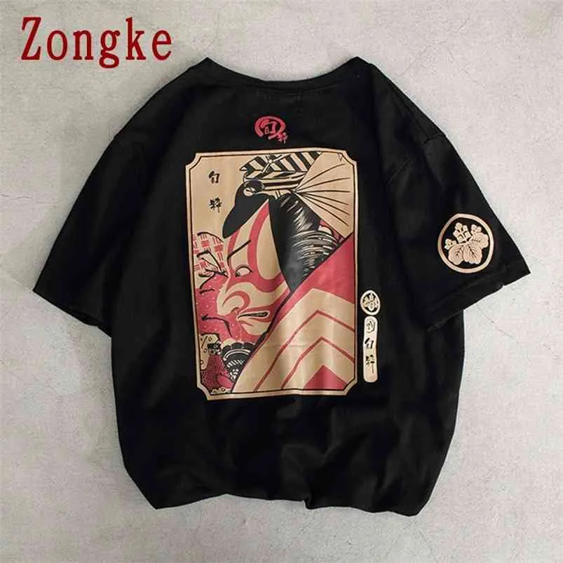 Zongke verão algodão manga curta t camisa homens camiseta samurai cópia casual tops moda macho engraçado t-shirt M-5XL 210706