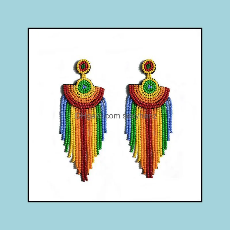 S1769 Bohemian Fashion Jewelry Hand-woven Minority Earring Rainbow Beaded Earrings