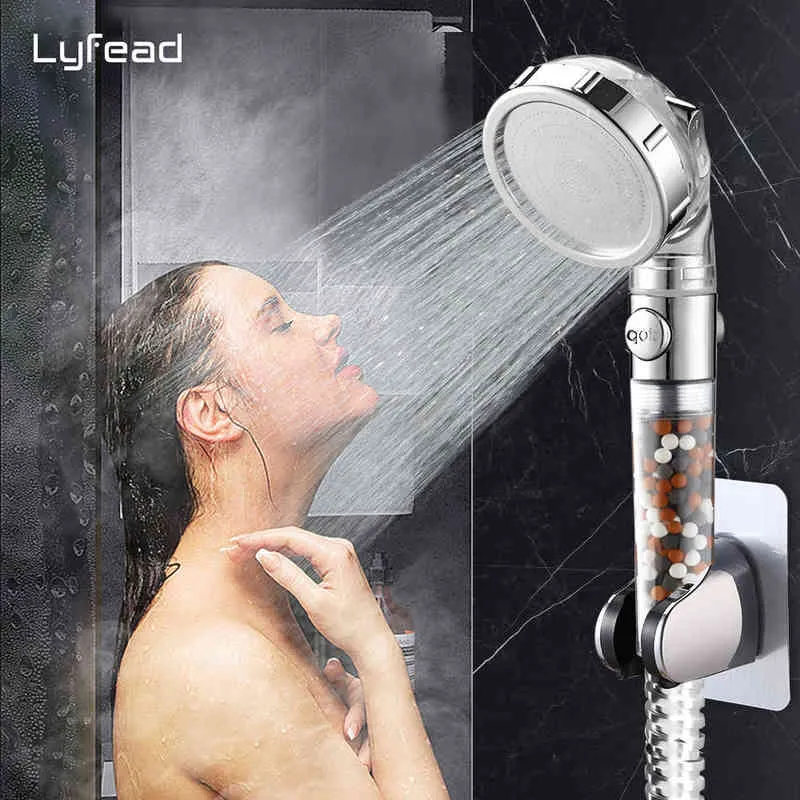 Lyfead Yüksek Basınçlı Filtrasyon Duş Başlığı Ile Dur Düğmesi 3 Modları Ayarlanabilir Spa Duş Başlığı Filtre Topları H1209 Değiştirebilir
