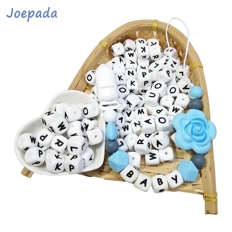 Joepada 100 Pieces English alphabet Silicone Teething Beads BPA Free for Making Baby Jewelry Necklace Teether Toy 211106