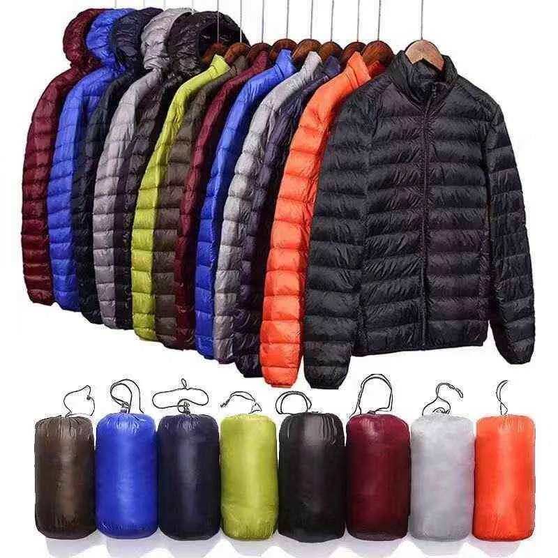 Men's All-Season Ultra Lightweight Packable Down Jacket Water and Wind-Resistant Breathable Coat Big Size Men Hoodies Jackets G1108