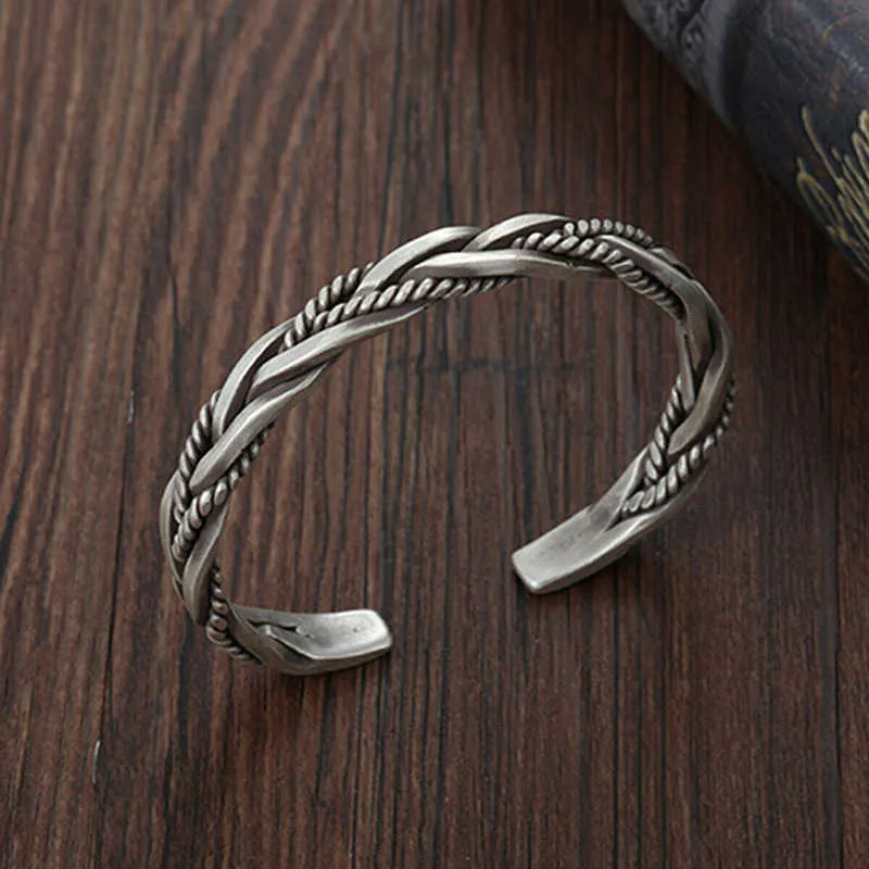 Mens Vintage Twist Bracelet Trendy Punk Geometric Opening
