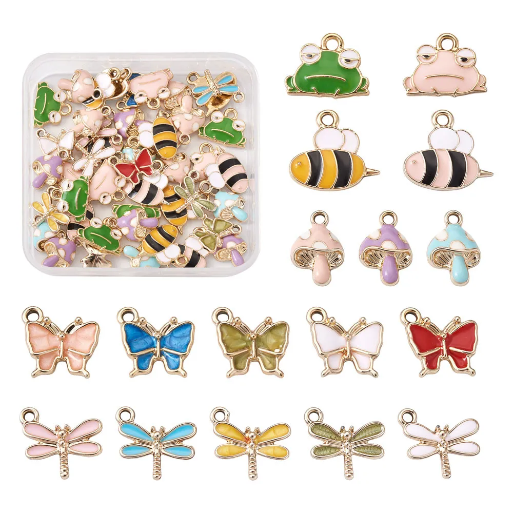 1box Alloy Enamel Charms Butterfly Dragonfly Pszczoły Frog Grzyb Wisiorki Do Bransoletki Kolczyki Biżuteria Dysponuje Akcesoria DIY