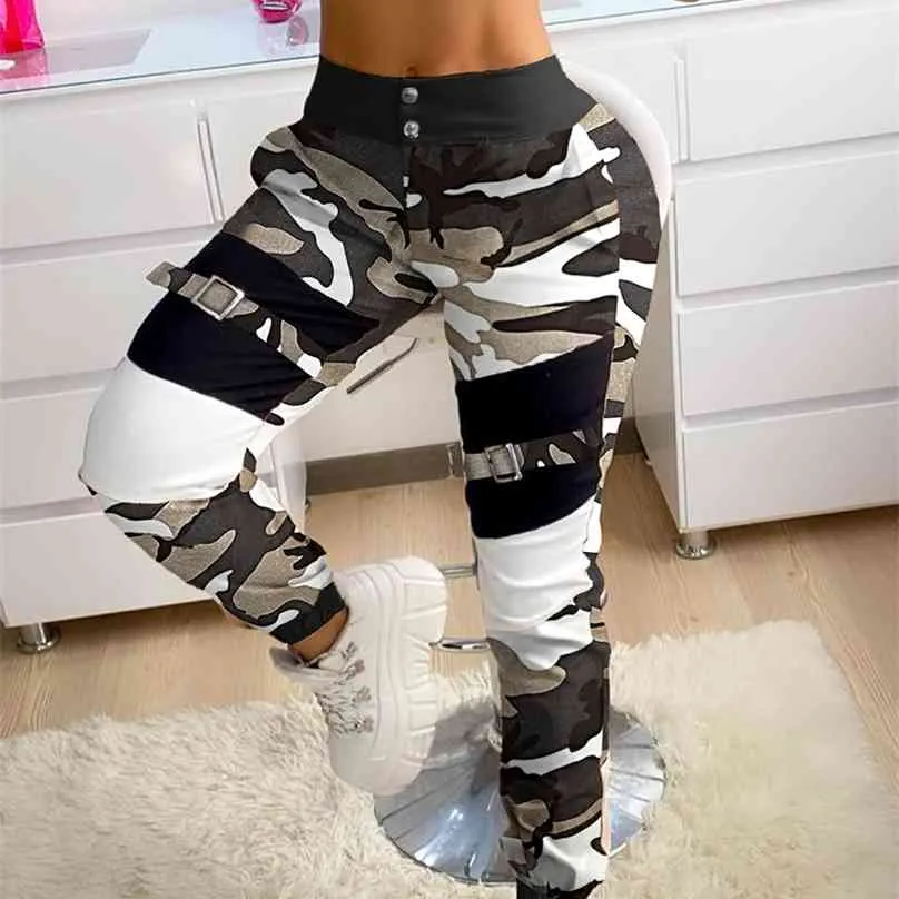 Women Fashion Casual Camouflage print Pants Trousers Cargo Autumn 210925
