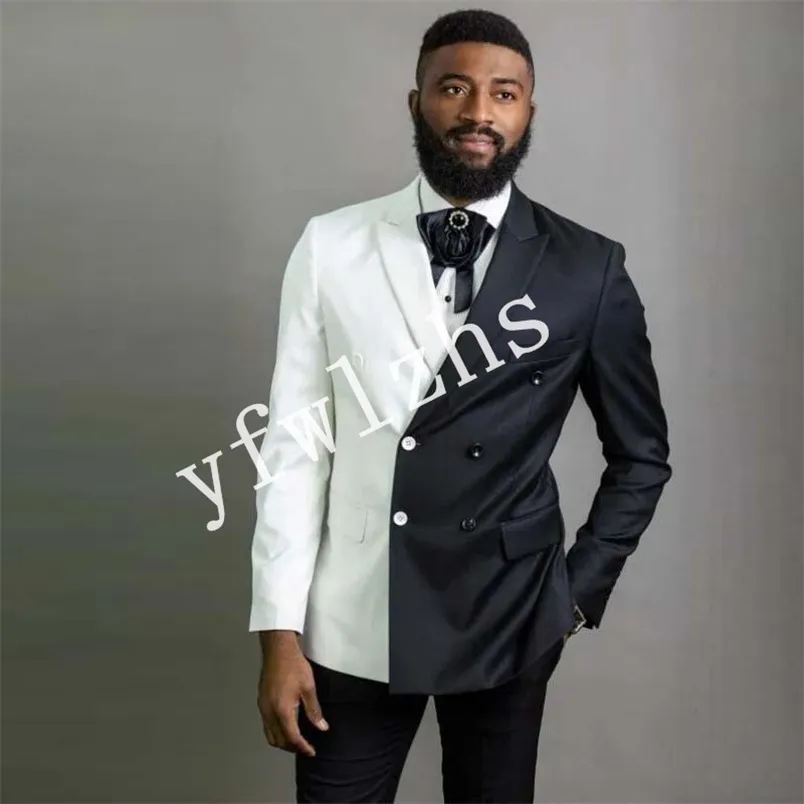 Handsome Double-Breasted Groomsmen Peak Lapel Groom Tuxedos Man's Suits Wedding/Prom/Dinner Man Blazer(Jacket+Pants+Tie) K618