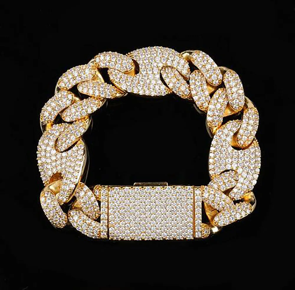 Pulsera de diamantes de eslabones ovalados cubanos helados de 20 mm, joyería de circonita cúbica chapada en oro blanco de 14 quilates, cadena de eslabones cubanos Mariner de 7 pulgadas, 8 pulgadas y 9 pulgadas