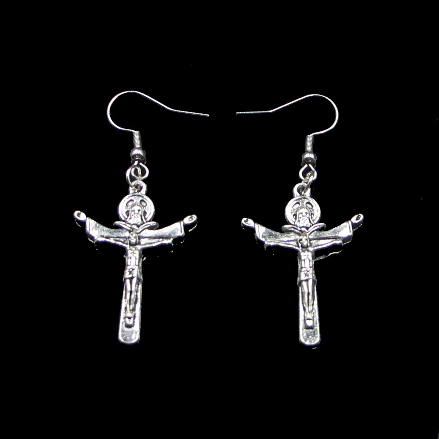 Boucles d'oreilles en forme de croix de jésus, faites à la main, 34x24mm, crochet d'oreille en acier inoxydable, rétro, petit objet, bijoux, conception Simple, cadeaux pour femmes et filles, nouvelle mode