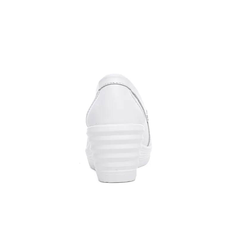 Breathable Slip On Nursing Wedges Shoes For Women White Leather Wedge Loafers With Comfortable Vulcanized Design For Nurse Work 210322 From Luo06 19.11 DHgate.Com