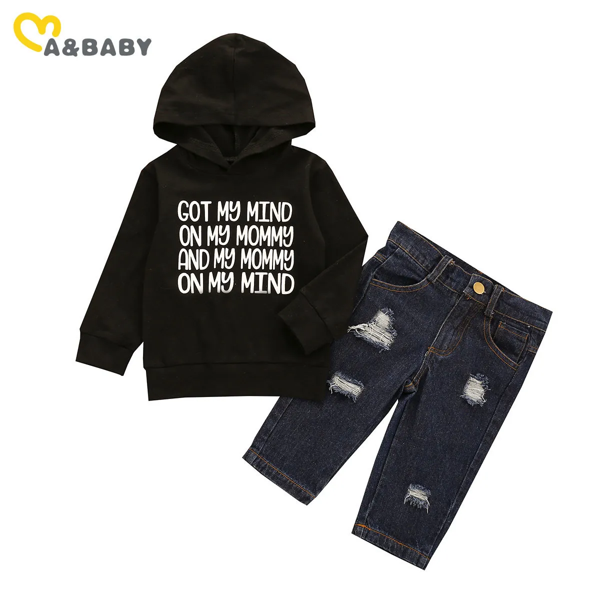 6M-4Y Autumn Spring Toddler Kid Boy Clothes Set Long Sleeve Hooded Sweatshirt Denim Pants Jeans Children Outfits 210515
