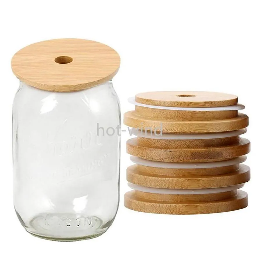 Cap Lids 70mm 88mm Réutilisable Mason Jar Couvercles avec Trou de Paille et Joint en Silicone WHT0228~