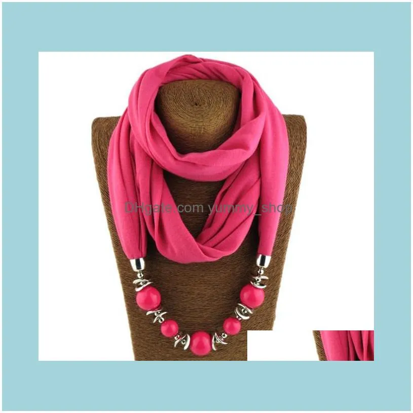 10 Colors Fashion women scarf necklace beads pendent jewelry 2020 Statement Maxi Necklace Women Muffler Neckerchief Bijoux1