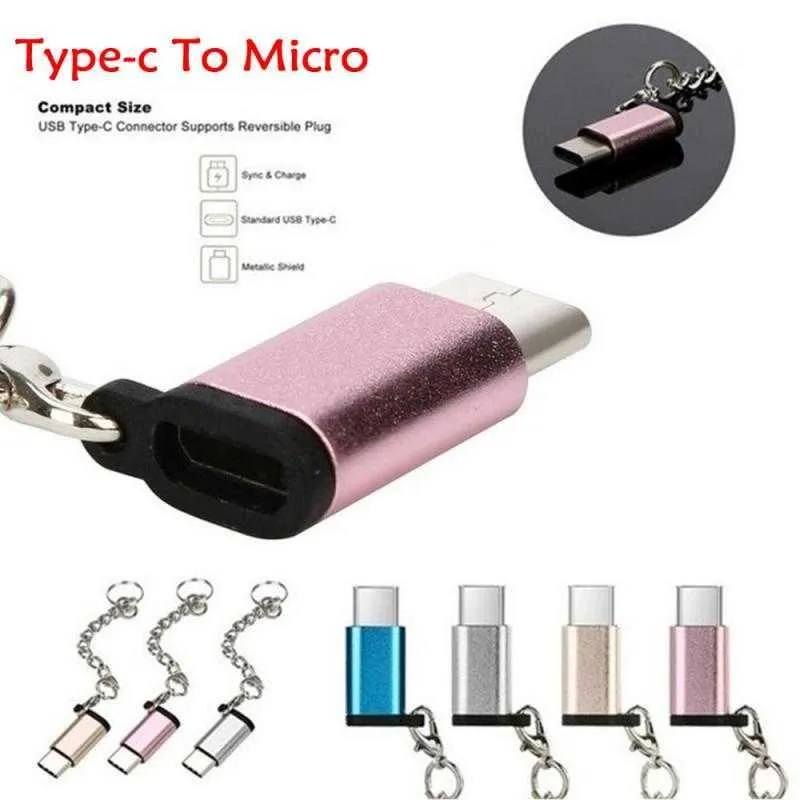 Connecteur de convertisseur d'adaptateur Micro USB à Type C en alliage d'aluminium 6 couleurs pour tablette de téléphone avec accessoires de téléphone à lanière