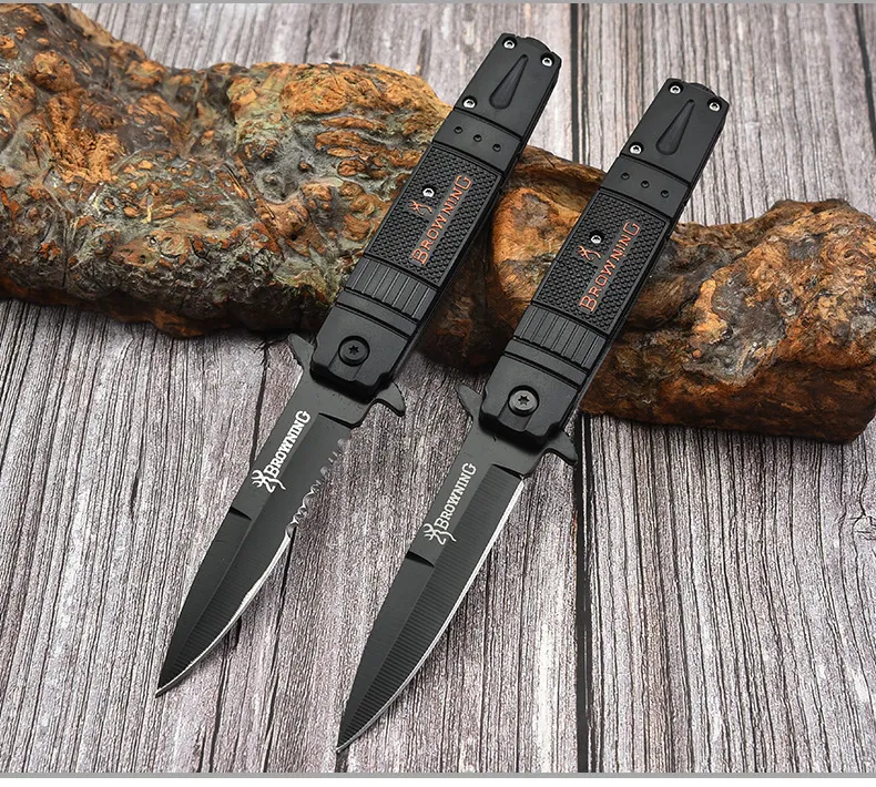 Brownlng Knives 사이드 오픈 스프링 보조 도구 5Cr13Mov 58HRC Stee + 알루미늄 손잡이 EDC 접는 포켓 나이프 생존 기어 3300 3350