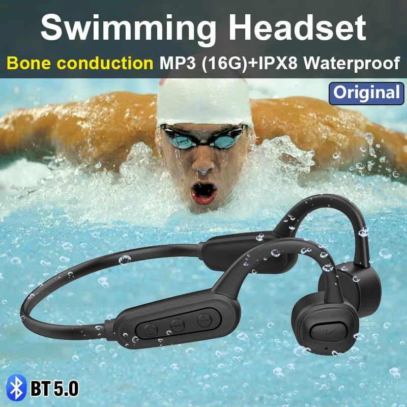 Casque De Natation Étanche IPX8 Bluetooth Lecteur MP3 16 Go