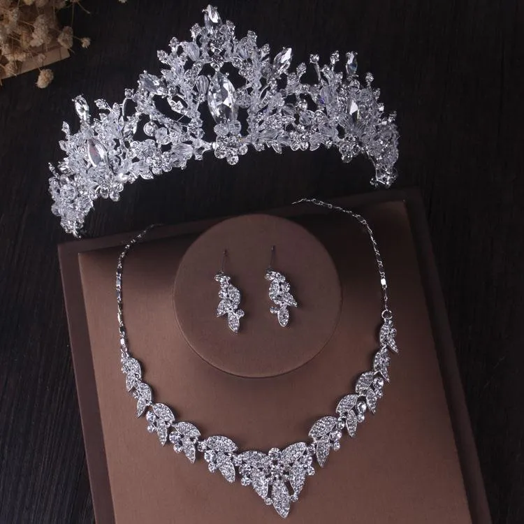 Ohrringe Halskette Luxus Barock Kristall Afrikanische Brautschmuck Sets Strass Krone Tiaras Statement Hochzeit Dubai Set