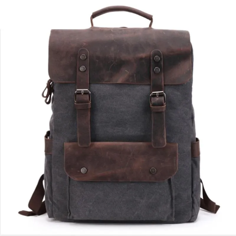 Sacos ao ar livre Multifuncional Homens à prova d 'água Canvas Mochila de couro vintage Mochilas Neutro Moda Moda Saco de Escola Portátil Pacote de Viagens