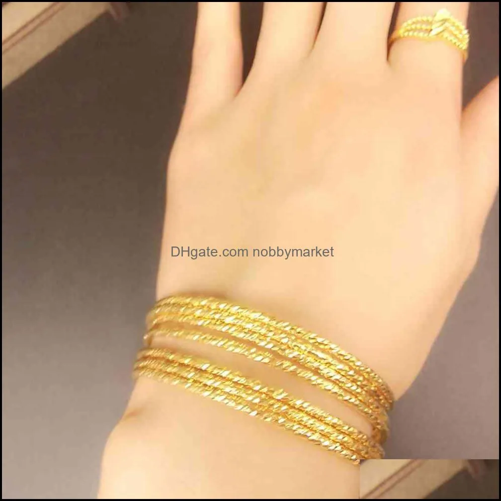 10 Pieces Wholesale Thin Bangle Unopen Yellow Gold Filled Classic Style Womens Bangle Bracelet 210408