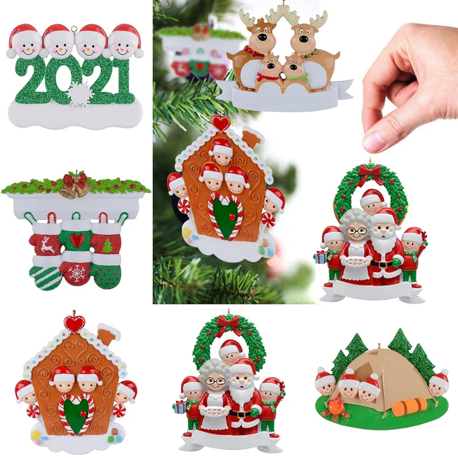 Resin Christmas Decorations Cute Family of 2 3 4 5 6 7 8 Christmas Tree Ornament Xmas Gifts Elk Gloves Santa Claus Series Pendant XD24816