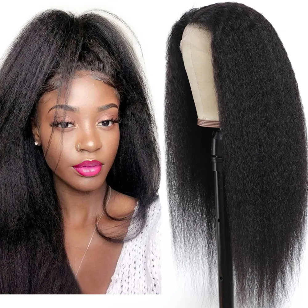 Full Human Hair Lace Front Wig Yaki Straight T Part 13*4 Cap Wigs 1B 10~28 Inches Perruques De Cheveux Humains By DHL RQY4346