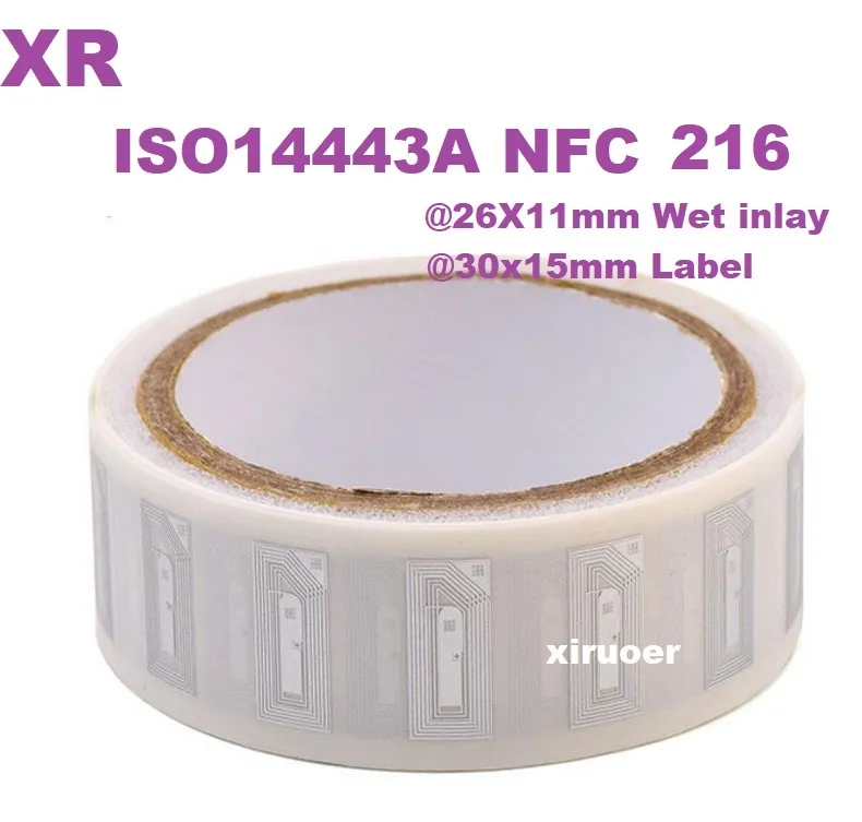 1000ピースRFID 216 NFCステッカー紙ロール216 NFCラベルチップリライトタグ26x11mmインレイサイズ30x15mmラベルNFC ISO1443A（支払いシステム