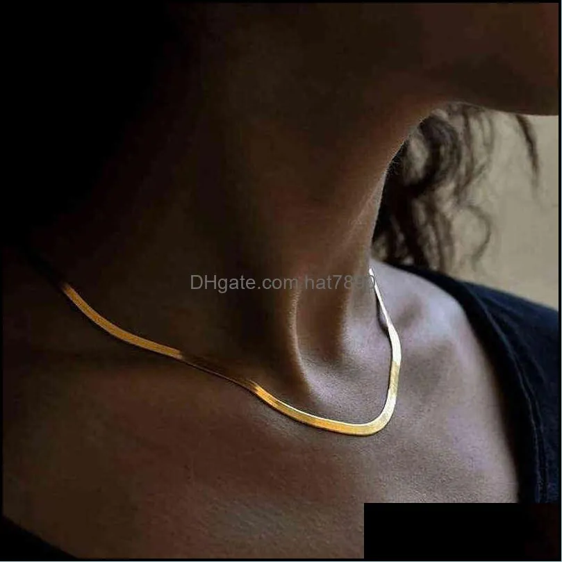 Hot Fashion Unisex Snake Chain Women Necklace Choker Stainless Steel Herringbone Gold Color for Jewelry