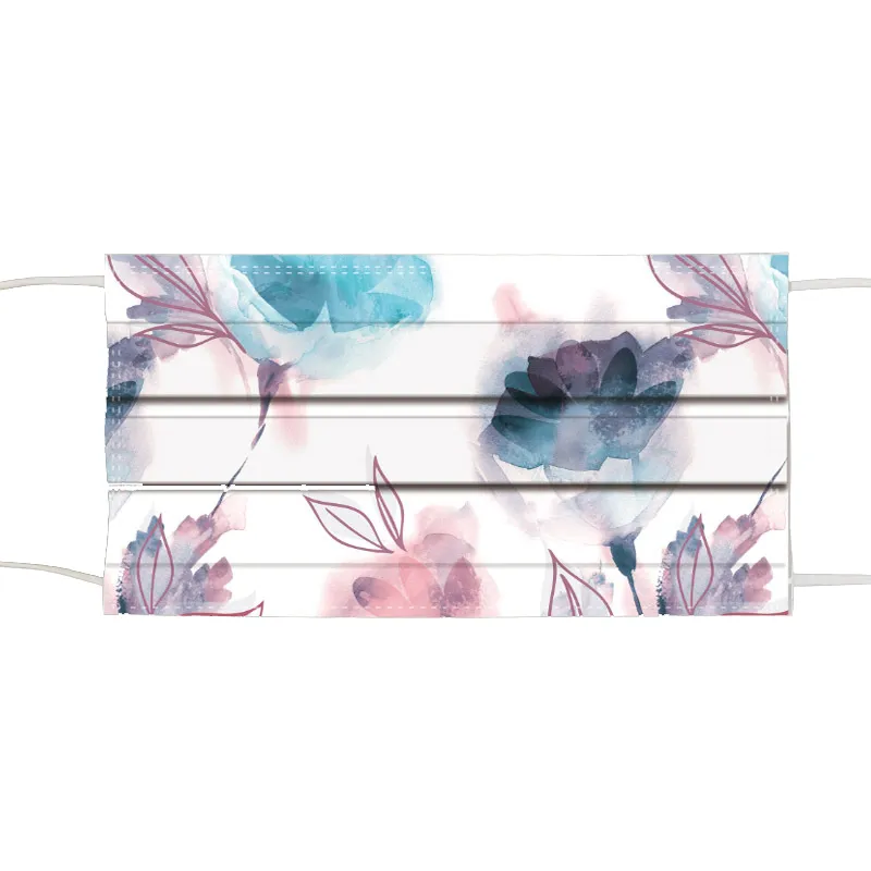 2021 New One-time watercolor printing mask three-layer non-woven retro flower and grass anti-dust masks