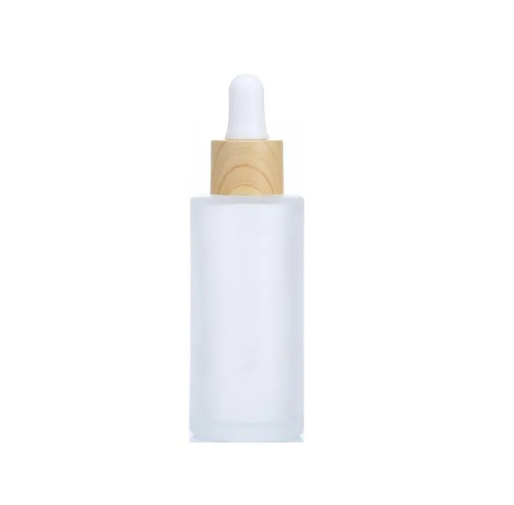 Natural Bamboo Caps Frosted Glass Dropper Bottles with Empty Essential Oil Packaging Container 20ml-100ml SN3302