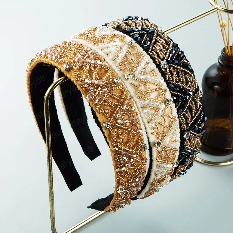 Bandeau en cristal de couleur coréenne pour femmes, élégant, fait à la main, strass scintillants, perlé, couronnes diadème de fête pour filles