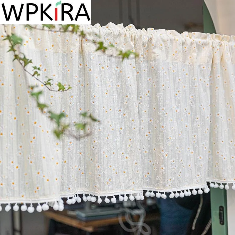 Curtain & Drapes Yellow Daisy Short Curtains For Kitchen Cabinet Small Window Door Partition Korean Pastoral Fresh Beige White Coffee Half