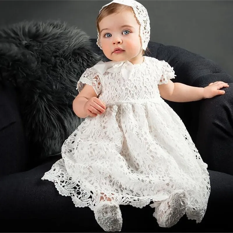 Flower Infant Baby Girl Dress White Lace Tutu Baptism Dresses for Girls 1st Year Birthday Party Wedding Clothes 0-24 Month 210508