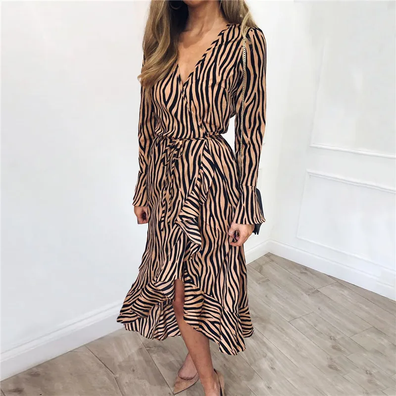 Zebra Print Chiffon Beach V Neck Dress With Ruffles... From Dou01, $5.89 In  Bulk | DHgate.Com