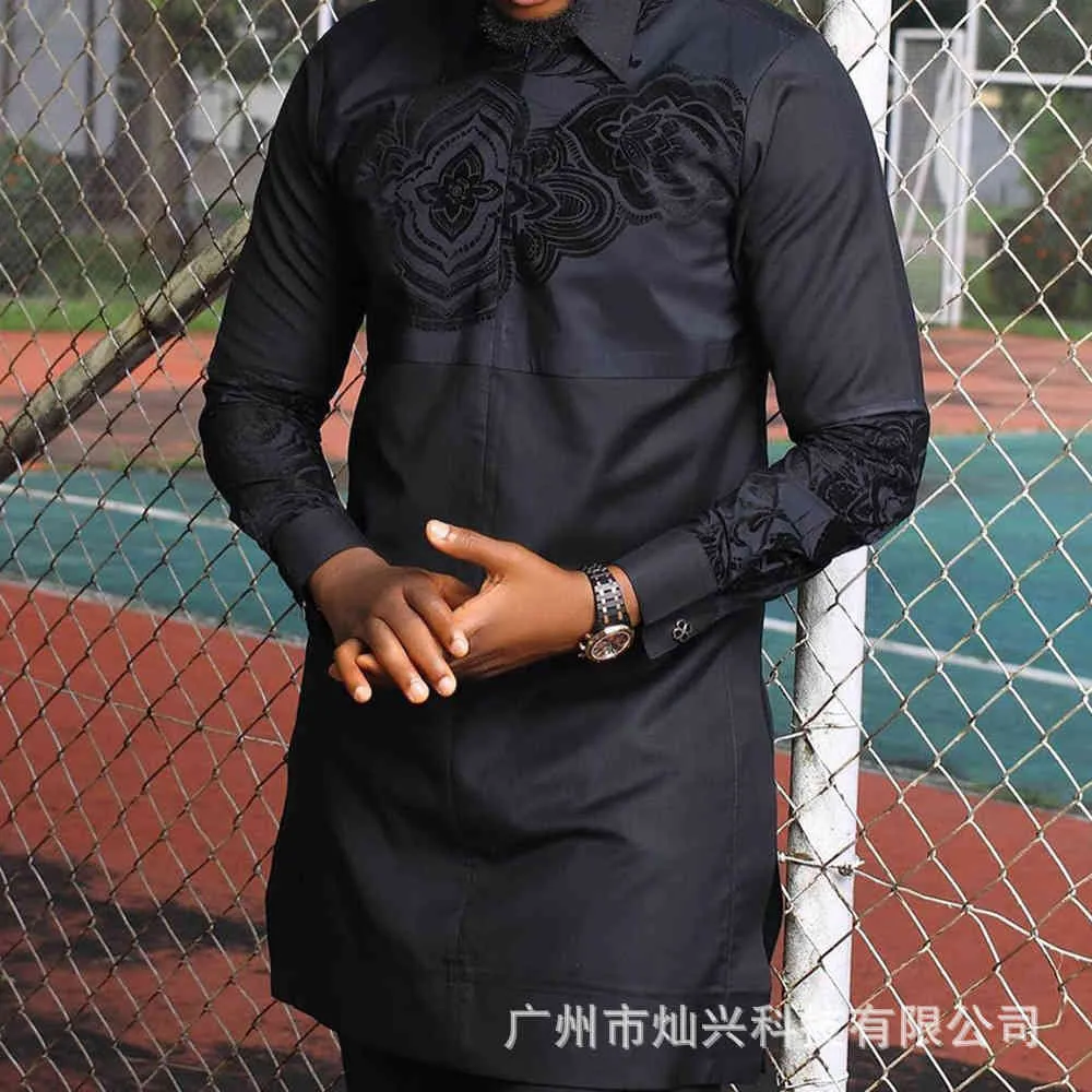 African Style Slim Fit Black Dashiki Shirt For Men Ethnic Dashiki
