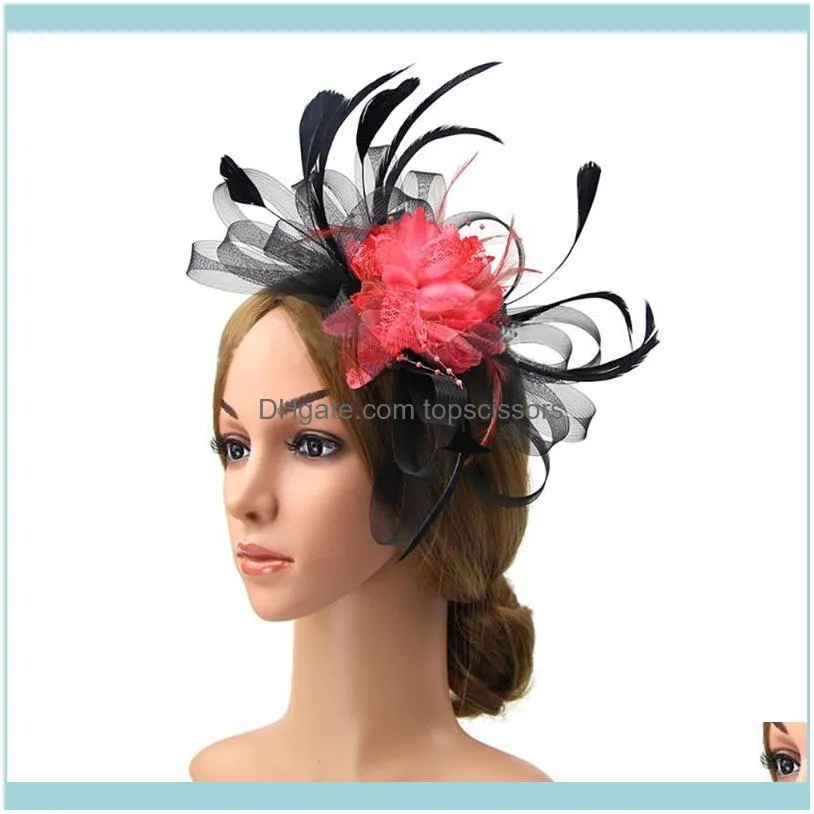 Ribbons Party Fashion Flower Shape Headbands Girls Wedding Mesh Hat Cocktail Hair Clip Artificial Feather Fascinators Women1