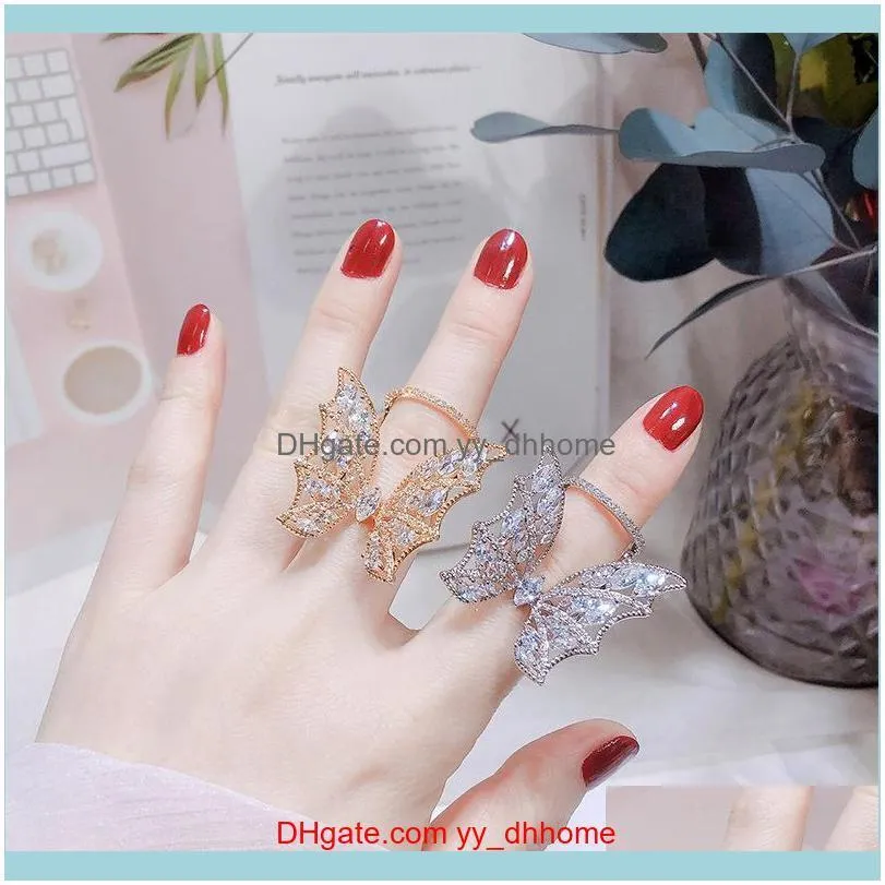 brand luxury 18k gold-plated butterfly ring jewelry personalized women 3D three-dimensional wings high-end zircon open ring gift