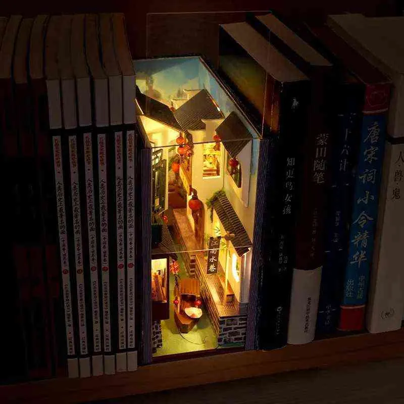 Bibliothèque de livres Puzzle en bois Book Nook Bibliothèque Insert