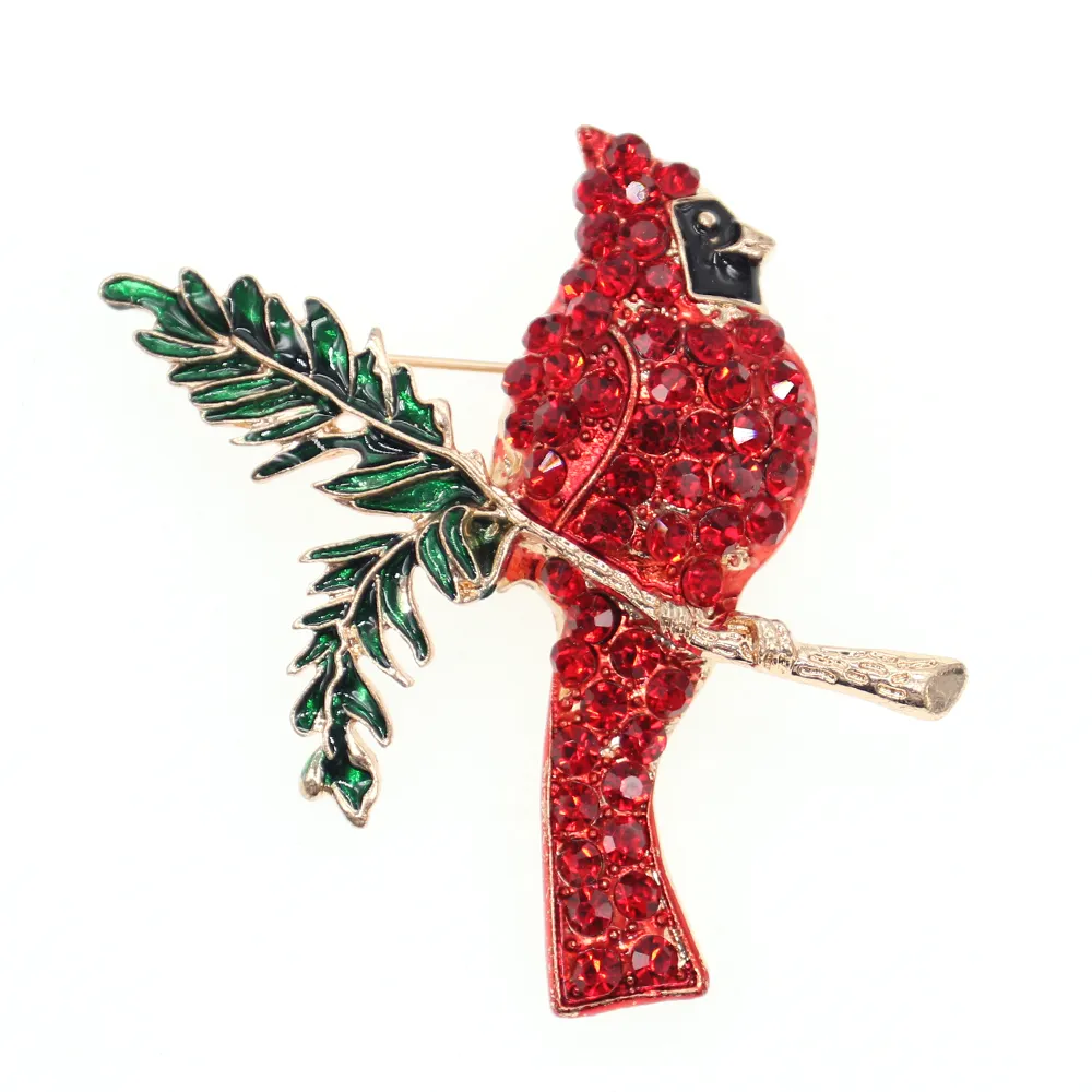 10 Pcs/Lot Wholesale Cheaper Red Rhinestone Brooch Bead Green Enamel Oil Cardinal Bird Animal Hummingbird Women Pin Accessory Jewelry