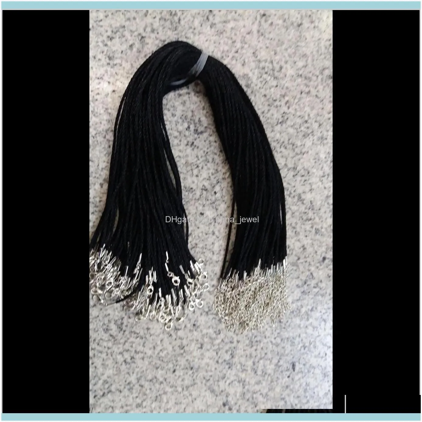 100Pcs Black Satin Silk Necklace Cord 2.0Mm/18``With 2`` Extension Chain Lead&Nickel