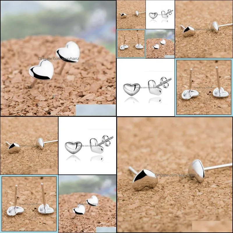 Other Solid S925 Sterling Silver Love Earrings Stud Creative Heart Shape White Gold Ear Jewelry Elegant Part For Girl EC06