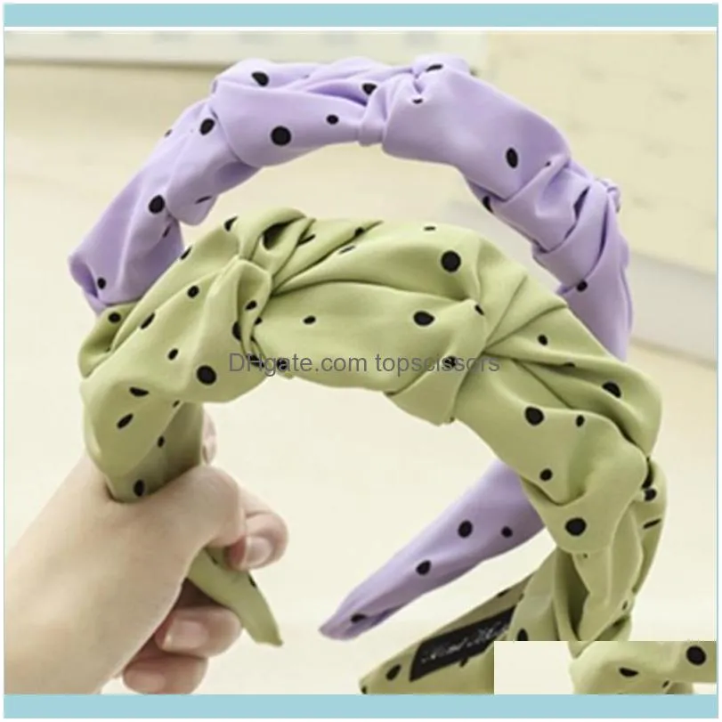Smaller Dots Print Head Band Wide For Women Hair Accessories Solid Pleated Fabric Hairband Ladies Headdress Adults Headband1