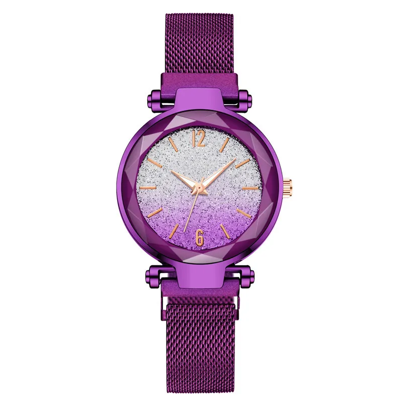 Kvinnor Quartz Watch 33mm Ladies Klockor Montre de Luxe Elegant Mode Business Armbandsur Round Gradient Starry Sky Luminous Rostfritt Stål Present